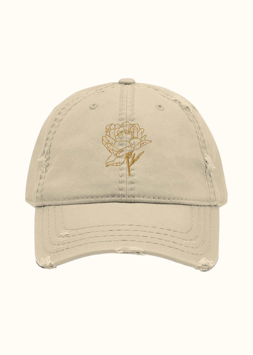 Embroidered Flower Distressed Hat