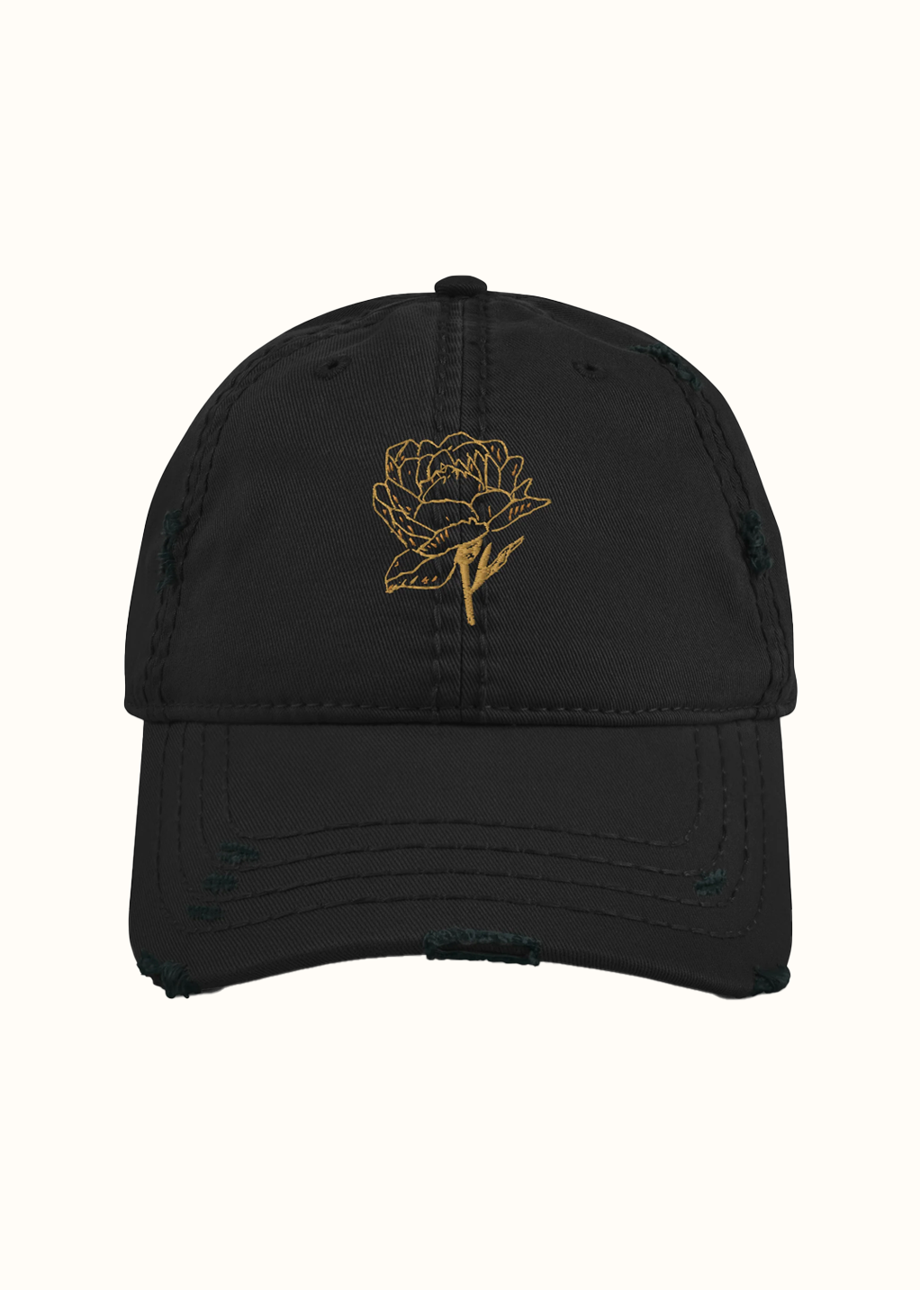 Embroidered Flower Distressed Hat