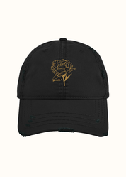 Embroidered Flower Distressed Hat
